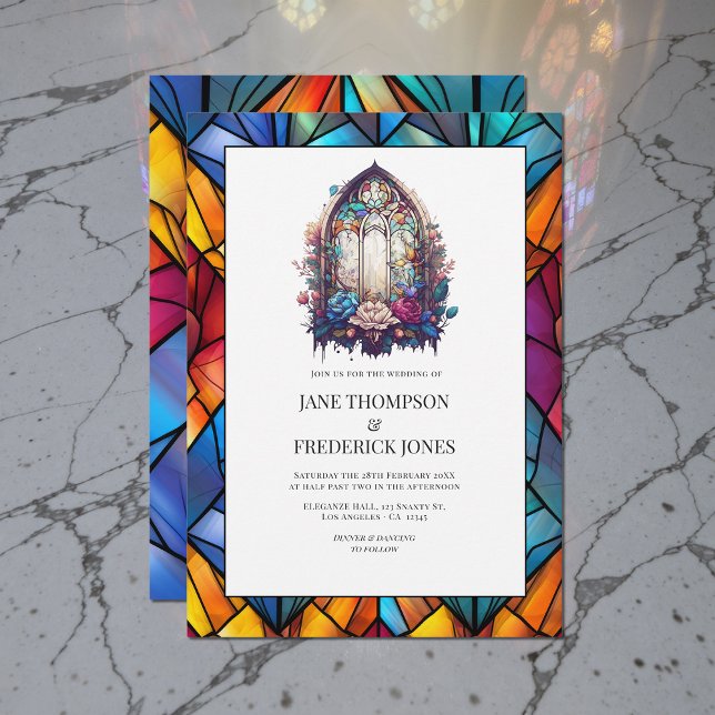 Glass Church Wedding Einladung (Stained Glass Church Window Wedding Invitation)
