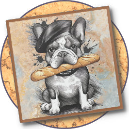 Glass COASTER -Frenchie on a Coaster with Baguette Glasuntersetzer
