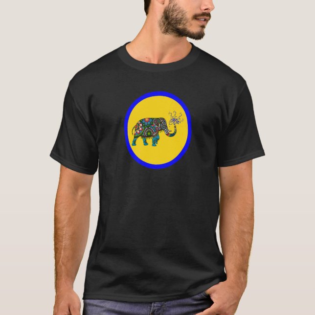 Glass Colorful Mandala Paisley Elephant T-Shirt (Vorderseite)