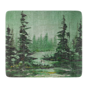 Glass Cutting Board Ann Hayes Painting Green Fores Schneidebrett