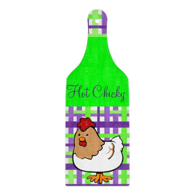Glass Cutting Board Lila grünes Hühnchen Schneidebrett (Vorderseite)