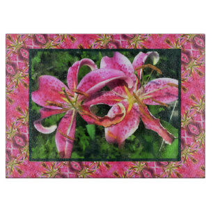 Glass Cutting Board Pink Lilies Schneidebrett