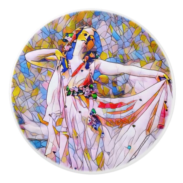 Glass Dancer in fließendem Kleid Keramikknauf (Vorderseite)