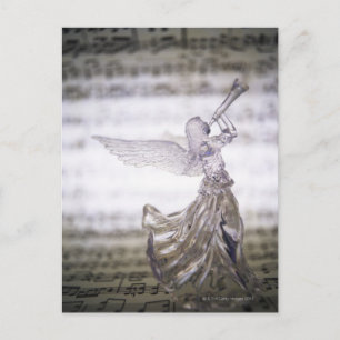 Glass Engel spielen Trompete und Bild von Blatt Postkarte
