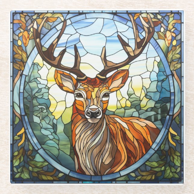 Glass Forest Friend Stag Deer Glasuntersetzer (Vorderseite)