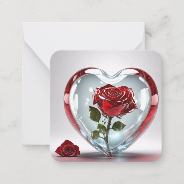 Glass heart with rose / Glas-Herz mit Rose  Mitteilungskarte (Vorderseite)