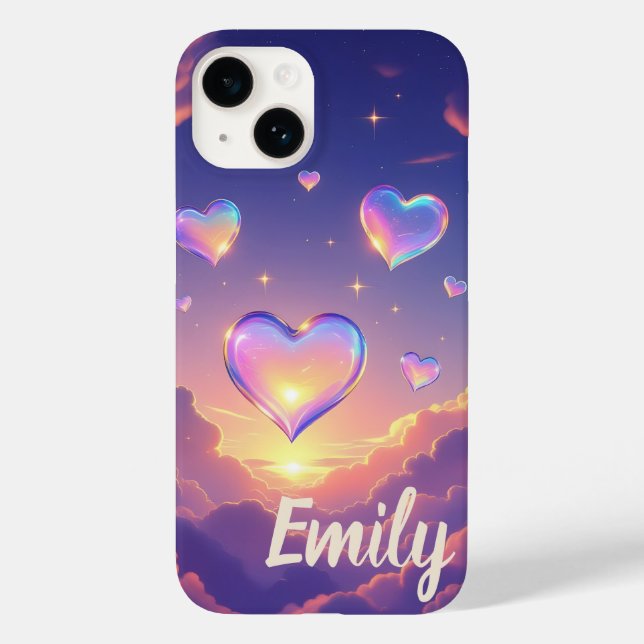 Glass Hearts Floating Lila Himmel Case-Mate iPhone 14 Hülle (Rückseite)