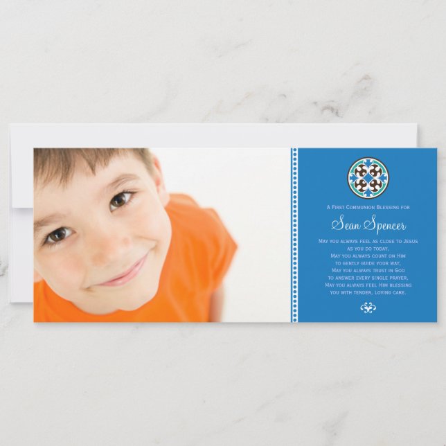 Glass-Heilige Erste Kommune Foto Keepake Karte (Vorderseite)