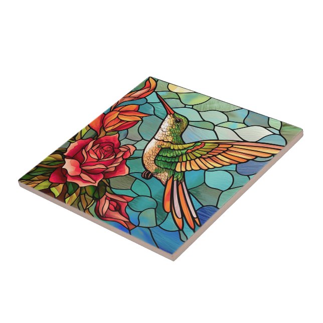 Glass Hummingbird Floral Fliese (Seite)