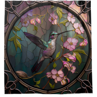 Glass Hummingbird Muster Frühlingsblumen Duschvorhang