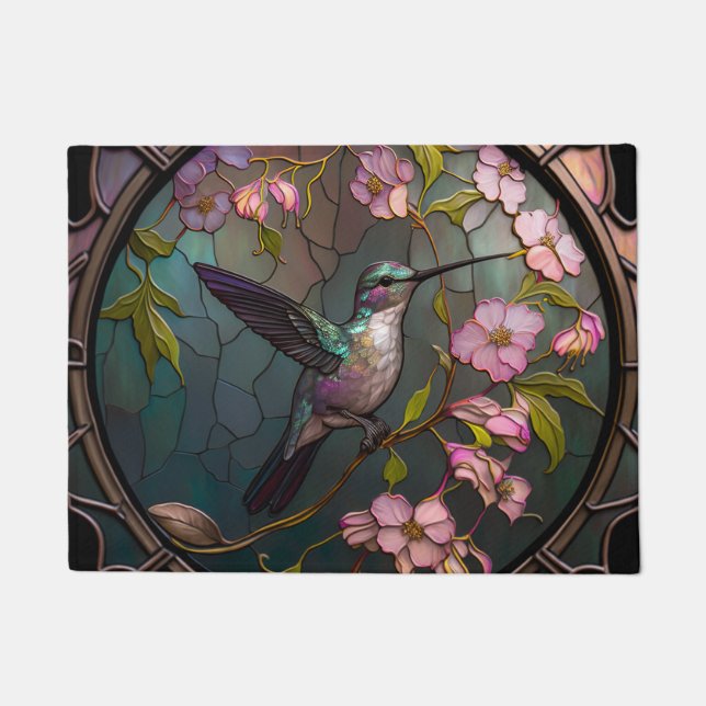 Glass Hummingbird Muster Frühlingsblumen Fußmatte (Vorderseite)
