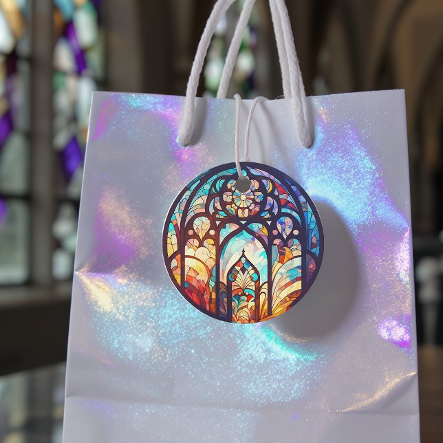 Glass Joy & Peace Christmas Foto Geschenkanhänger (Stained Glass Joy & Peace Christmas Photo Favor Tags)