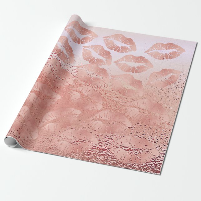Glass Kiss Lips Pinselspitze Rose Gold Geschenkpapier (Ungerollt)