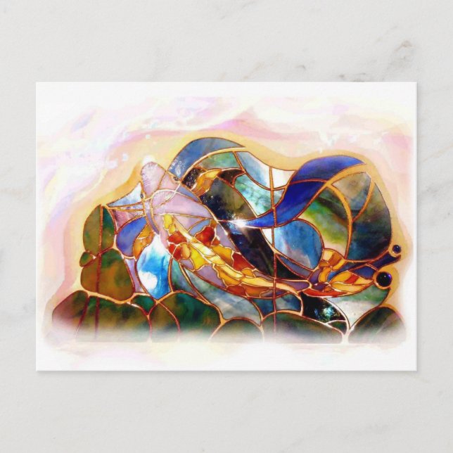 Glass Koi Fisch Japanische Art Design Postkarte (Vorderseite)