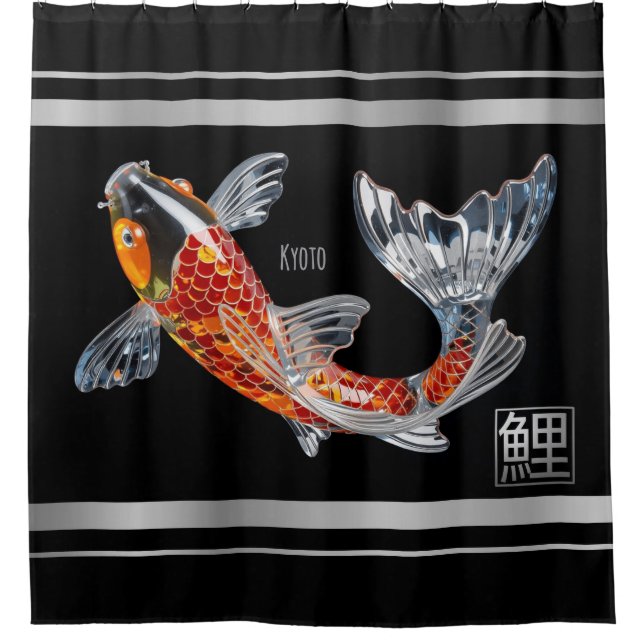 Glass Koi Fish - Silver Trim - Duschvorhang (Vorderseite)