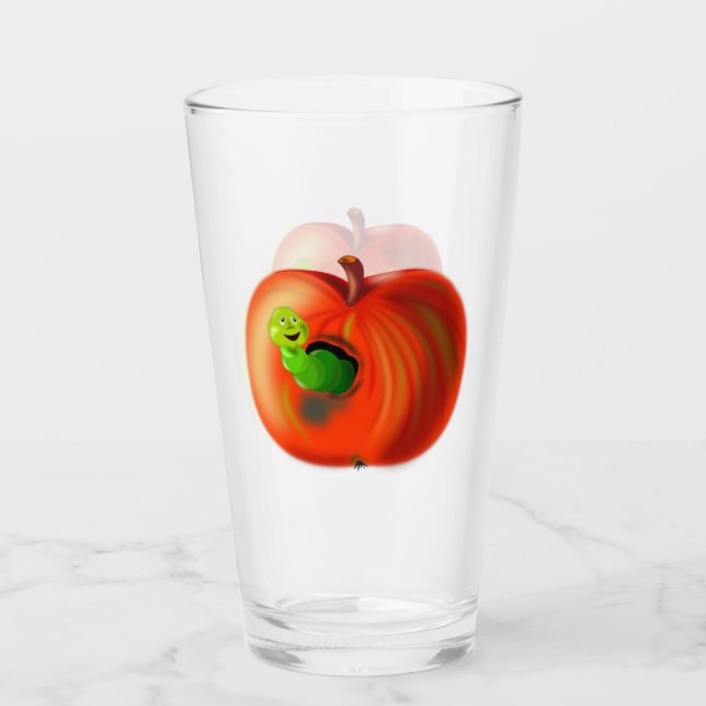 Glass mit Happy Worm in Red Apple Glas (Vorderseite)