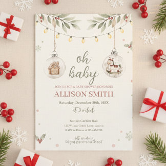 Glass Ornament Baby Shower Invitation Winter Theme Einladung