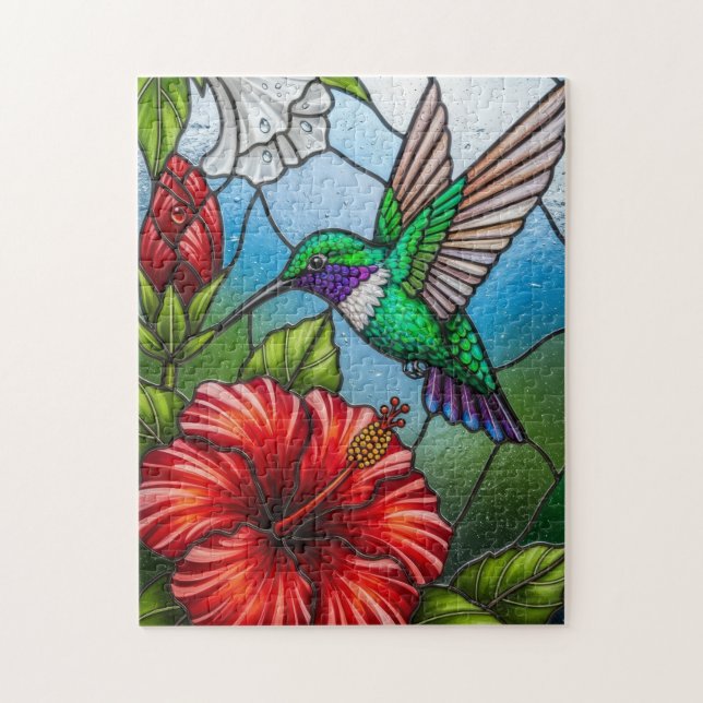 Glass Patchwork Hummingbird Garden Floral Mosaic (Vertikal)