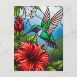 Glass Patchwork Hummingbird Garden Floral Mosaic Postkarte