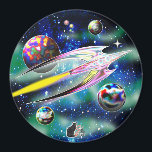 Glass Rocket Magnet<br><div class="desc">The Glass Rocket is zooming through the void on a burning torch of flame. A classic Science Fiction theme to inspire a sense of wonder and adventure. This magnet shows the galaxy who’s the most daring explorer of outer space… you! Its magnetic energy may rocket you away into the cosmos...</div>