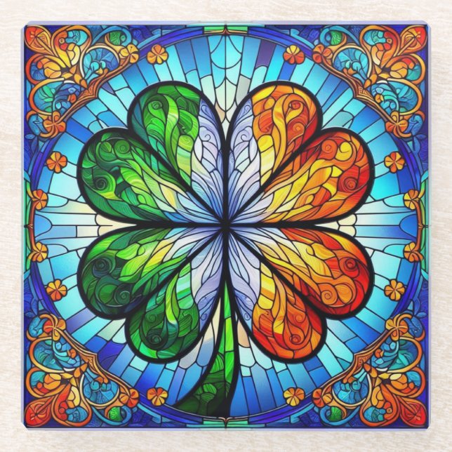 Glass Saint Patrick's Day Irish Clover Glasuntersetzer (Vorderseite)