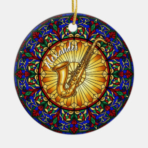 Glass Saxophon Individuelle Name Weihnachten Keramik Ornament
