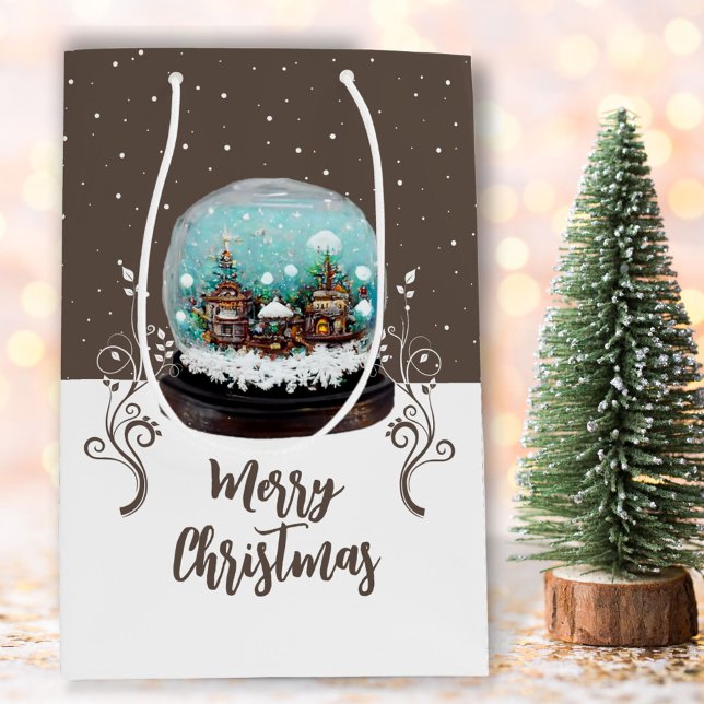 Glass Snowball Winter Village Brown Weihnachten Mittlere Geschenktüte (Von Creator hochgeladen)