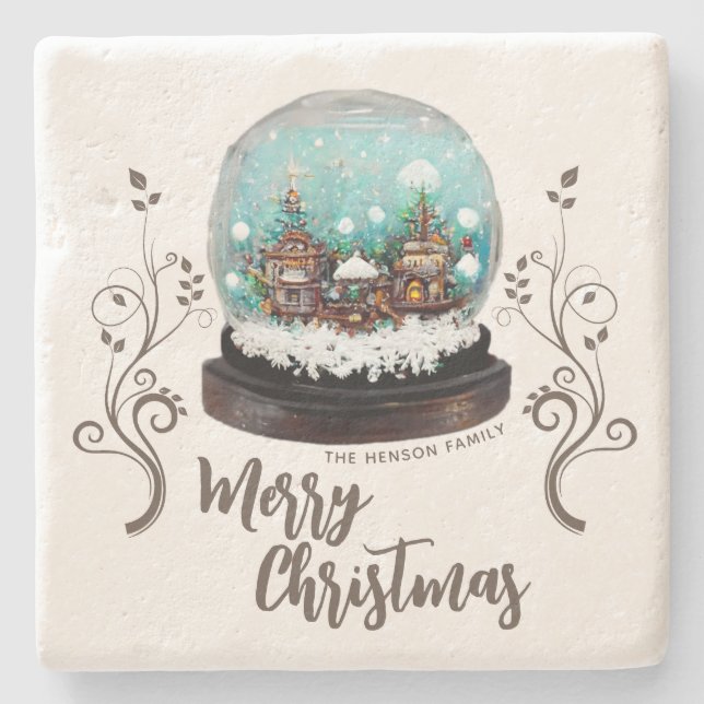 Glass Snowball Winter Village Folies Weihnachten Steinuntersetzer (Vorderseite)