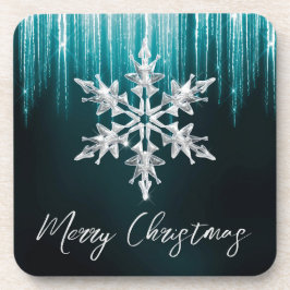 Glass Snowflake auf Aquamarinen Winteriskeln Weihn Getränkeuntersetzer