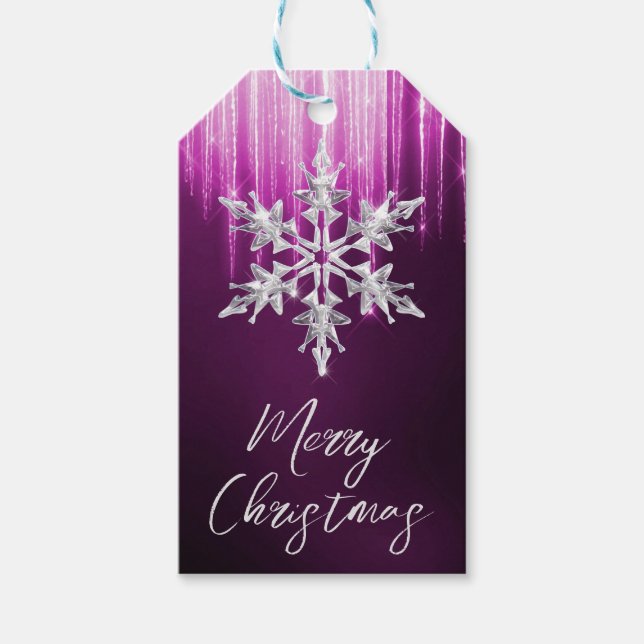 Glass Snowflake auf lila Winteriskeln Weihnachten Geschenkanhänger (Vorderseite)