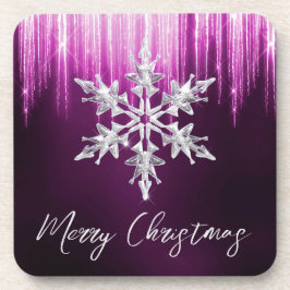 Glass Snowflake auf lila Winteriskeln Weihnachten Getränkeuntersetzer