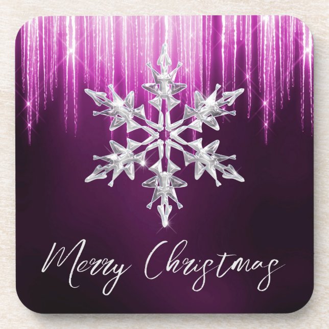 Glass Snowflake auf lila Winteriskeln Weihnachten Getränkeuntersetzer (Vorderseite)