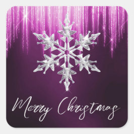 Glass Snowflake auf lila Winteriskeln Weihnachten Quadratischer Aufkleber