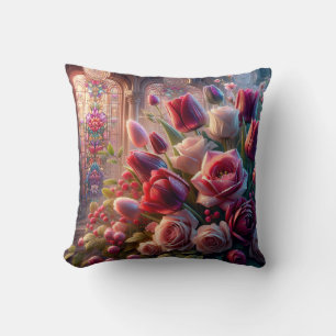 "Glass Splendor: Kissed Rose Bouquet" Kissen