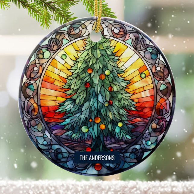 Glass Sunset Christmas Tree Individuelle Name Keramik Ornament (Von Creator hochgeladen)