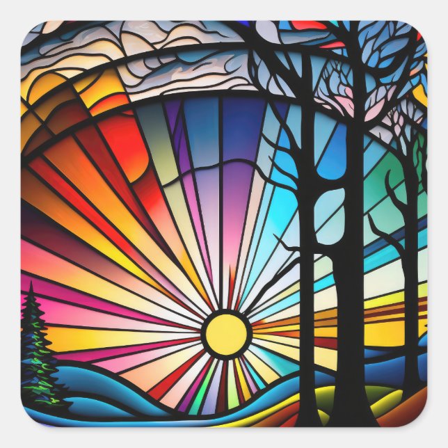 Glass Sunset Quadratischer Aufkleber (Vorderseite)