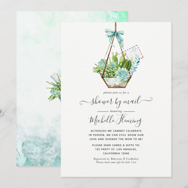 Glass Terrarium Succulents Baby Dusche by Mail Einladung (Vorne/Hinten)