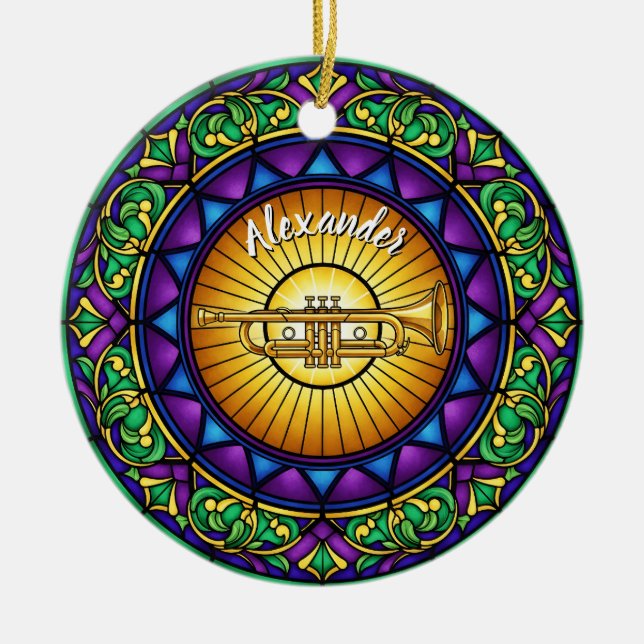 Glass Trumpet Individuelle Name Weihnachten Keramik Ornament (Vorne)
