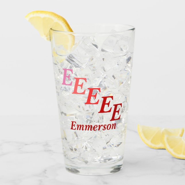 Glass Tumbler - Schattige Initialen mit rotem Name (Vorderseite Ice)