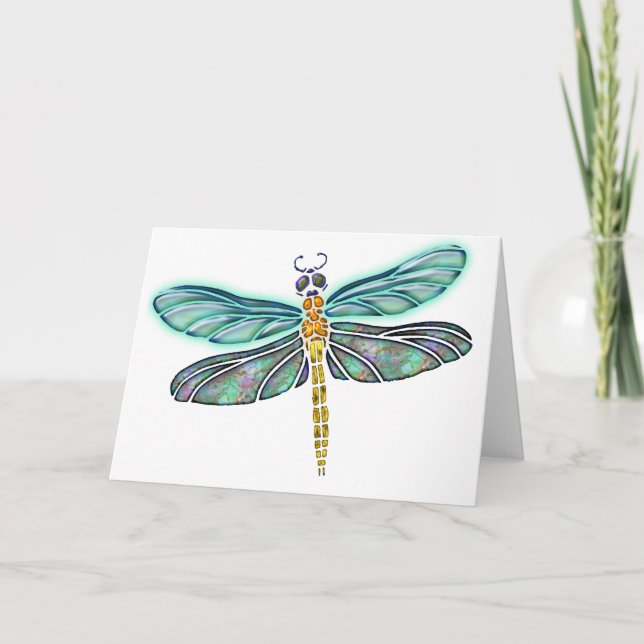 Glass und Abalone-Muschel Dragonfly Karte (Vorderseite)
