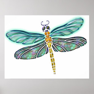 Glass und Abalone-Muschel Dragonfly Poster