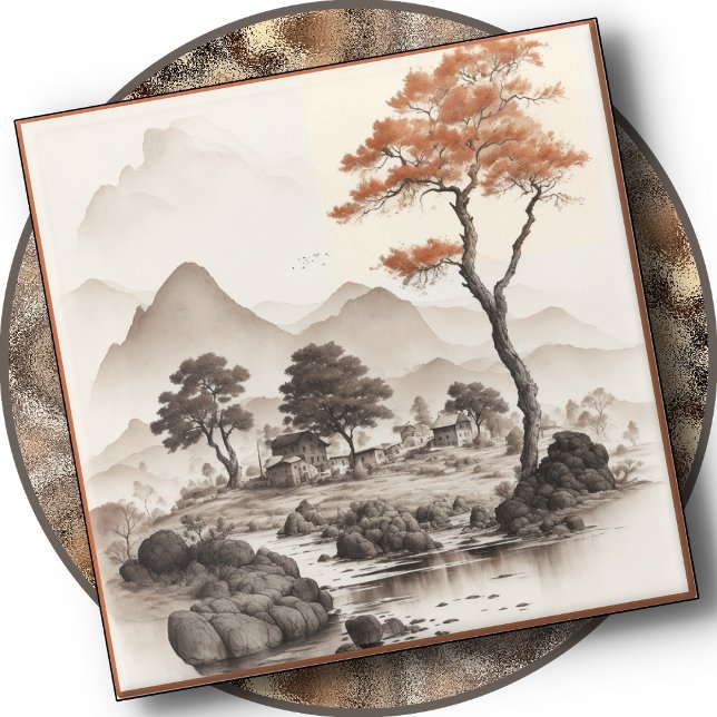 GLASS-UNTERSETZER - ein Dorf, Roter Baum und Gebir Glasuntersetzer (Von Creator hochgeladen)