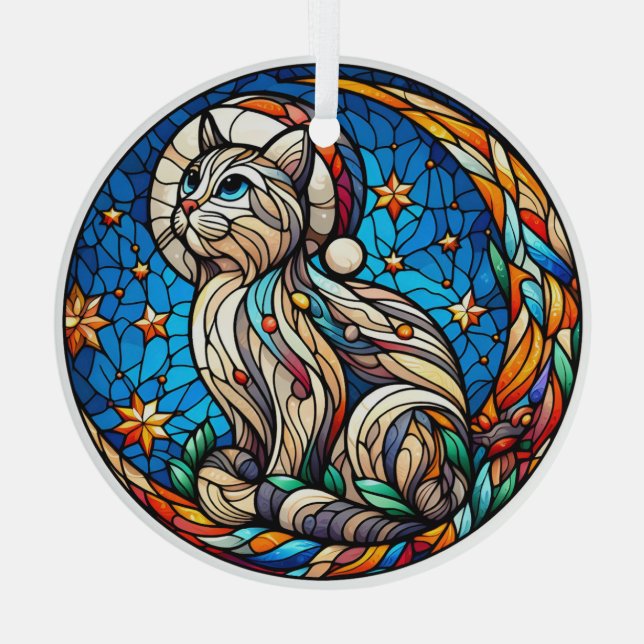 Glass Weihnachtskatze und Halbmond Ornament Aus Glas (Rückseite)