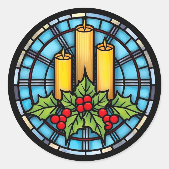 Glass Weihnachtskerzen Runder Aufkleber (Vorderseite)