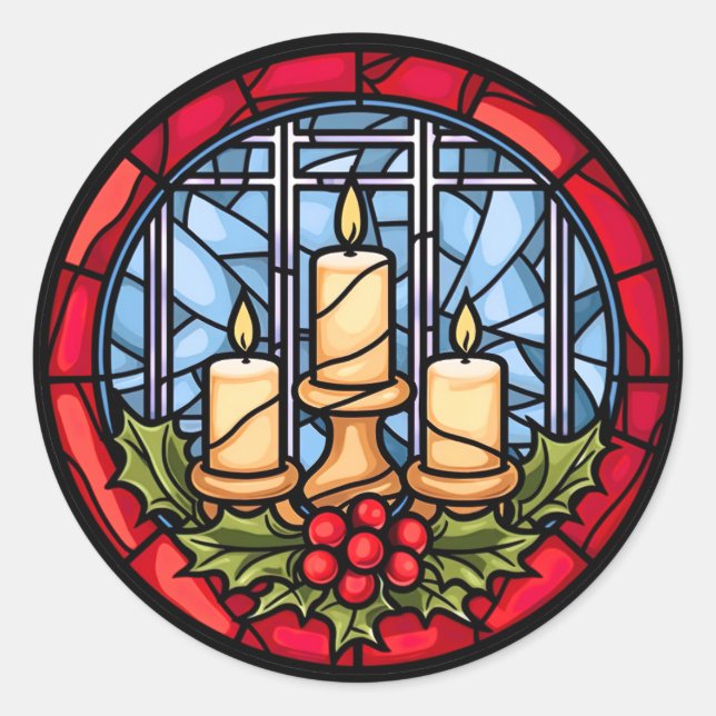 Glass Weihnachtskerzen Runder Aufkleber (Vorderseite)