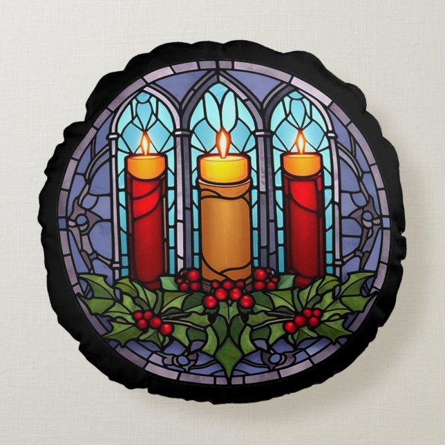 Glass Weihnachtskerzen Rundes Kissen (Vorderseite)