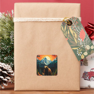 Glass Wildlife Mountain Sunset Bear Quadratischer Aufkleber