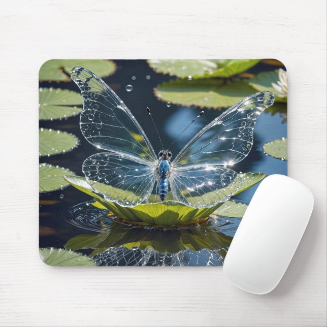 Glasschmetterling auf Lily Pad Leaf Mousepad (Mit Mouse)