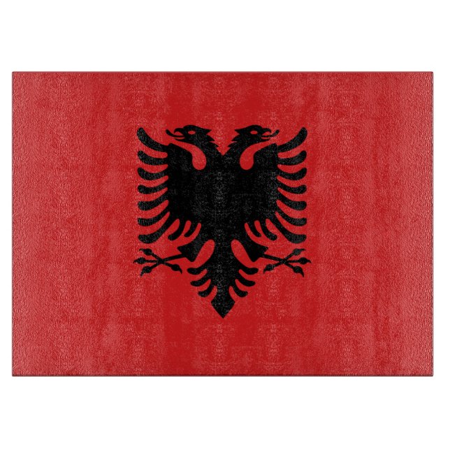 Glasschneidebrett mit der Flagge Albaniens Schneidebrett (Vorderseite)