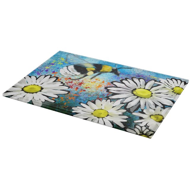Glasschneider - Whimsical Bee & Daisise Schneidebrett (Ecke)